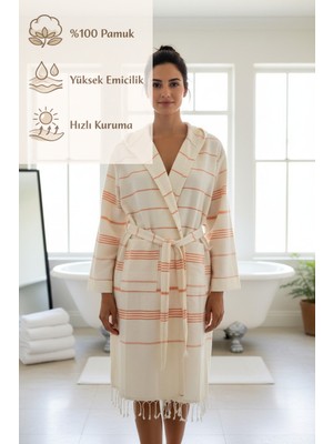 Ces Store %100 Pamuk Kapüşonlu Bornoz, El Dokuması, Yumuşak, Yüksek Emici, Hızlı Kuruyan Plaj, Havuz ve Banyo Bornozu