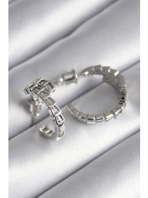 Aydogan's Pirinç Gümüş Renk Zirkon Taşlı Yılan Model Kadın Küpe - TJ-BKP8624