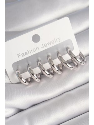 Aydogan's Pirinç Gümüş Renk Halka Model Kadın Küpe Seti - TJ-BKP8764