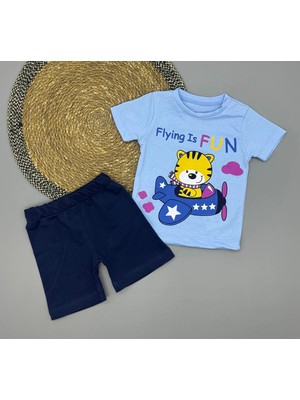 Poppy Trend Erkek Bebek Flying Is Fun Baskılı Tişört Şort Takımı 6-18 Ay