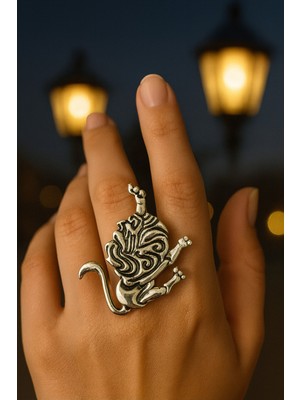 Herşey Nota Aslan Burcu Simgeli Unisex Ayarlanabilir Metal Yüzük