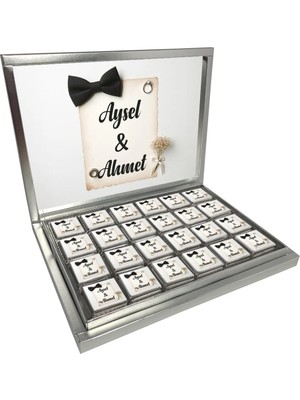 Blackeye Chocolate Söz Nişan Nikah Çikolatası 72 Adet Madlen Çikolata Gümüş Kutu