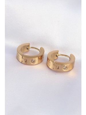 Aydogan's 316L Çelik Gold Renk Zirkon Taşlı Minimal Model Halka Küpe - TJ-BKP9007