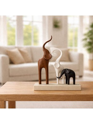 Dekoratif 3’lü Fil Biblo Seti | Minimalist Salon & Ofis Masa Üstü Süsü (PLASTIK)-20X16 cm