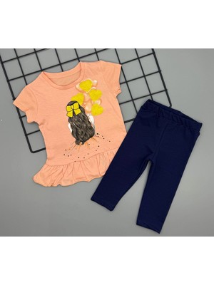 Poppy Trend Kız Çocuk Baskılı Tişört ve Taytlı Ikili Gündelik Takım 2-5 Yaş