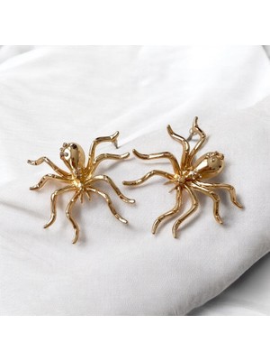 ALS Tasarım Dünyası Kadın Gold Renk Örümcek Model Tasarım Küpe