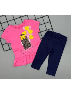 Poppy Trend Kız Çocuk Baskılı Tişört ve Taytlı Ikili Gündelik Takım 2-5 Yaş