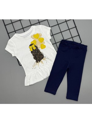 Poppy Trend Kız Çocuk Baskılı Tişört ve Taytlı Ikili Gündelik Takım 2-5 Yaş