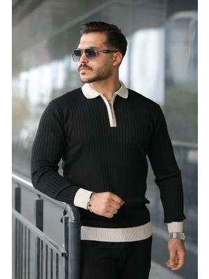Emh Store Erkek Kol ve Yaka Detaylı Uzun Kollu Triko