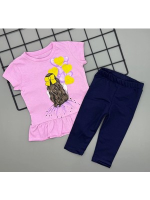 Poppy Trend Kız Çocuk Baskılı Tişört ve Taytlı Ikili Gündelik Takım 2-5 Yaş