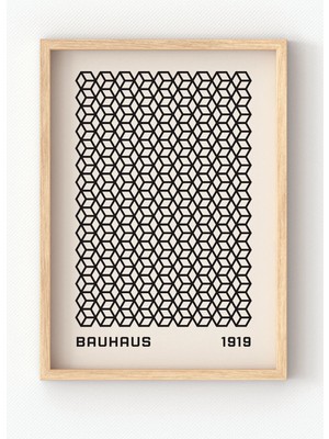 Viela Home Ahşap Çerçeveli Bauhaus 1919 Poster – Optik Geometrik Desenli Duvar Tablosu