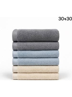 Ege Cotton  6’lı El Havlusu Seti %100 PAMUK30X30 cm – Mutfak & Banyo Kullanımı (2 Mavi, 2 Bej, 2 Gri)