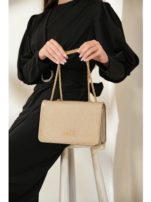 Armine 317 Altın Kadın Abiye Omuz Çanta-Altın Lazer-Tek Ebat