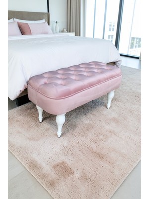 Visionario Dikdörtgen Kapitone Puf – Almira Ithal Kadife Babyface Kumaş Beyaz Ahşap Ayaklı Modern Tasarım