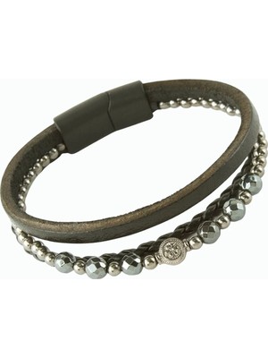 Marsilyan Hematit Mıknatıslı Deri Bileklik