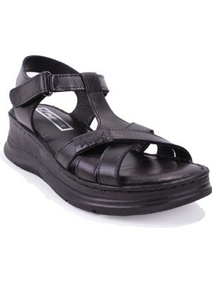 Dagoster DZA07-600011 Siyah Günlük Ortopedik Deri Kadın Sandalet