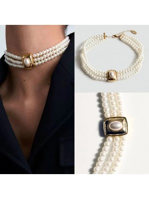 Merve Takı Marka Model 3 Sıra Inci Choker Kolye