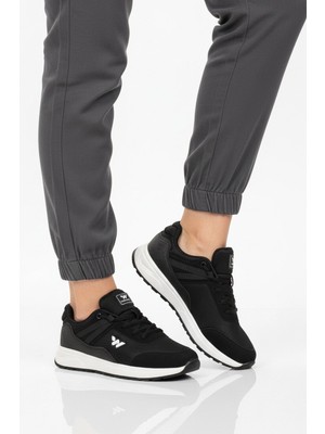 Walkway Siyah Beyaz Fileli Hafif Bağcıklı Unisex Spor Ayakkabı 7001 Omina G