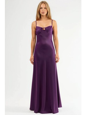 Hiccup Kadın Pencere Detaylı Maxi Elbise Leylak Moru