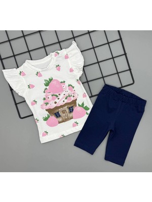Poppy Trend Kız Bebek Çilek Baskılı Tişört ve Taytlı Gündelik İkili Takım 6-18 Ay