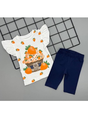 Poppy Trend Kız Bebek Çilek Baskılı Tişört ve Taytlı Gündelik İkili Takım 6-18 Ay