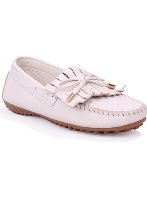 Dagoster DZA07-1329102 Bej Günlük Ortopedik Düz Taban Spor Deri Kadın Babet