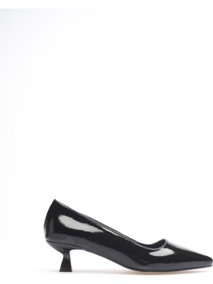 Fresco Scarfs Kadın Siyah Rugan Kısa Topuklu Stiletto Ayakkabı TR20MS03E