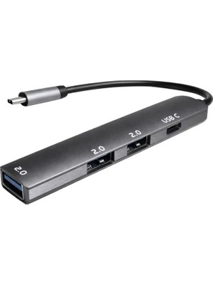 Zemira Fully S-802K 4'ü 1 Arada Usb-A Type-C Hub Dönüştürücü Alüminyum Gövde Ince Tasarım