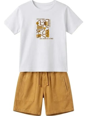 Nk Erkek Çocuk Takım Şortlu Tişört Seti Yazlık %100 Pamuklu Baskılı Rahat Günlük Kombin 2’li Takım