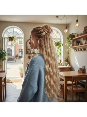 Najmaddin.com Fiber Sen Kabarık Dalgalı 8 Parça Çıt Çıt / Kumral Beyaz Platin Röfleli