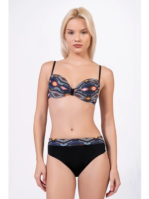 Endeep Kadın Geometrik Dokulu Desenli Balenli Destekli Bikini Takımı