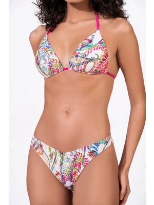 Endeep Kadın Desenli Özel Lurex Kumaşlı Yarım Dolgulu Üçgen Bikini Takımı