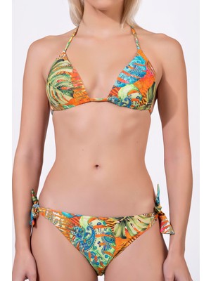 Endeep Kadın Dolgulu Kaplı Üçgen Desenli Bağlamalı Bikini Takımı