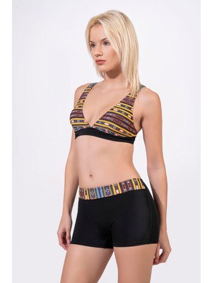 Endeep Kadın Etnik Desenli Özel Dokulu Kumaşlı Şortlu Bikini Takımı