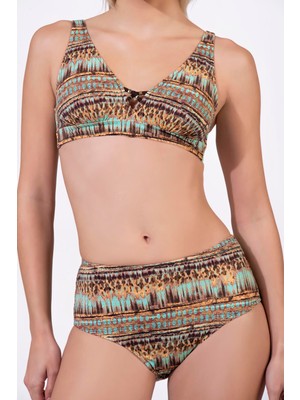 Endeep Kadın Ayarlanabilir Askılı Lurex Desenli Toparlayıcı Yüksek Bel Bikini Takımı