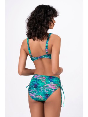 Endeep Kadın Büyük Beden Balenli Destekli Yeşil Mavi Desenli Bikini Takımı