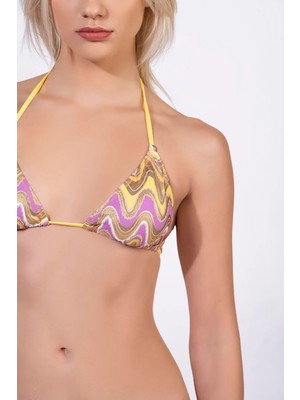Endeep Kadın Zigzag Desenli Parıltılı Üçgen Bikini Takımı