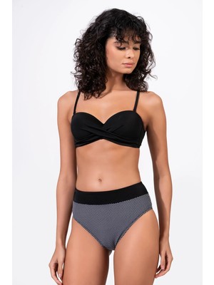 Endeep Kadın Balenli Destekli Puantiye Desenli Yüksek Bel Bikini Takımı