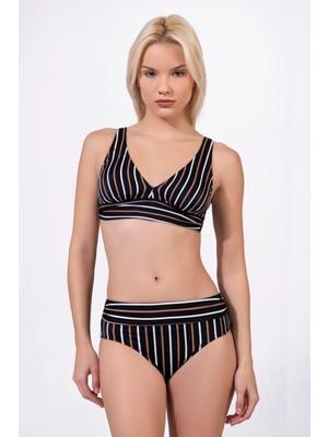 Endeep Kadın Çizgili Desenli Toparlayıcı Bikini Takımı