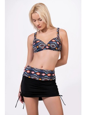 Endeep Kadın Geometrik Dokulu Desenli Toparlayıcı Etekli Bikini Takımı