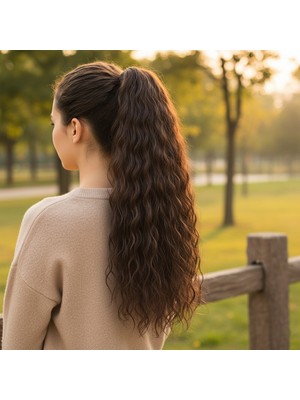 Najmaddin.com Bağlamalı Kabarık Dalgalı At Kuyruğu / Kahve Karamel