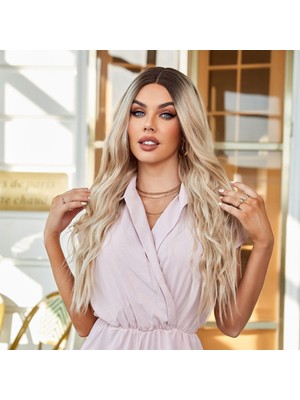 Najmaddin.com Kumral Ombre/ Balköpüğü Platin Röfleli Orta Boy Tül Peruk