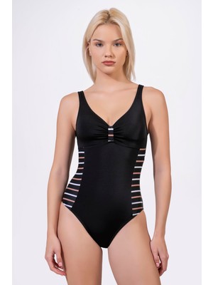 Endeep Beria Kadın Büyük Beden Kuplu Şerit Detaylı Toparlayıcı Mayo