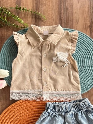 Saye Kids Keten Gömlekli Kız Çocuk Takım