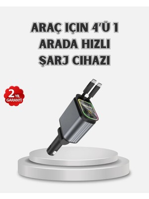 Decostyle Araç Şarj Cihazı 4 Portlu 66W Hızlı Şarjlı LED Işıklı ve 180° Dönebilir