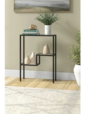 Feyza Design Modern Siyah Metal Iskeletli Cam Raflı Dresuar Konsol