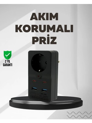 Decostyle Tip Akım Koruma Prizi 10A 2500W USB Type C Destekli