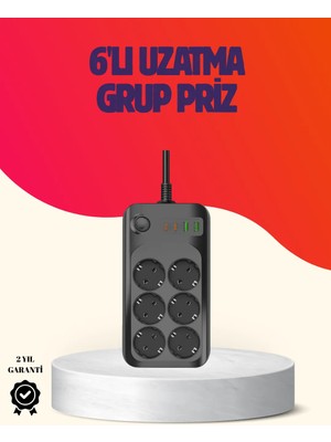 Decostyle USB Type-C Destekli Termal Korumalı 6’lı Uzatma Priz 10A 2m