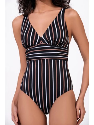 Endeep Kadın Çizgili Desenli Toparlayıcı Mayo