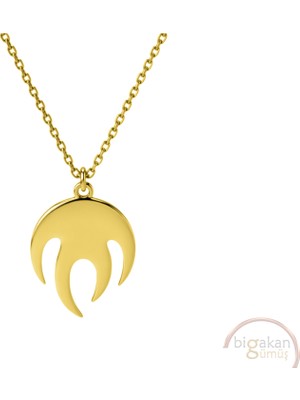 Bigakan Alev Ateş Deseni Kolye Taşsız Model 925 Ayar Gümüş Kadın Kolye Altın Kaplama